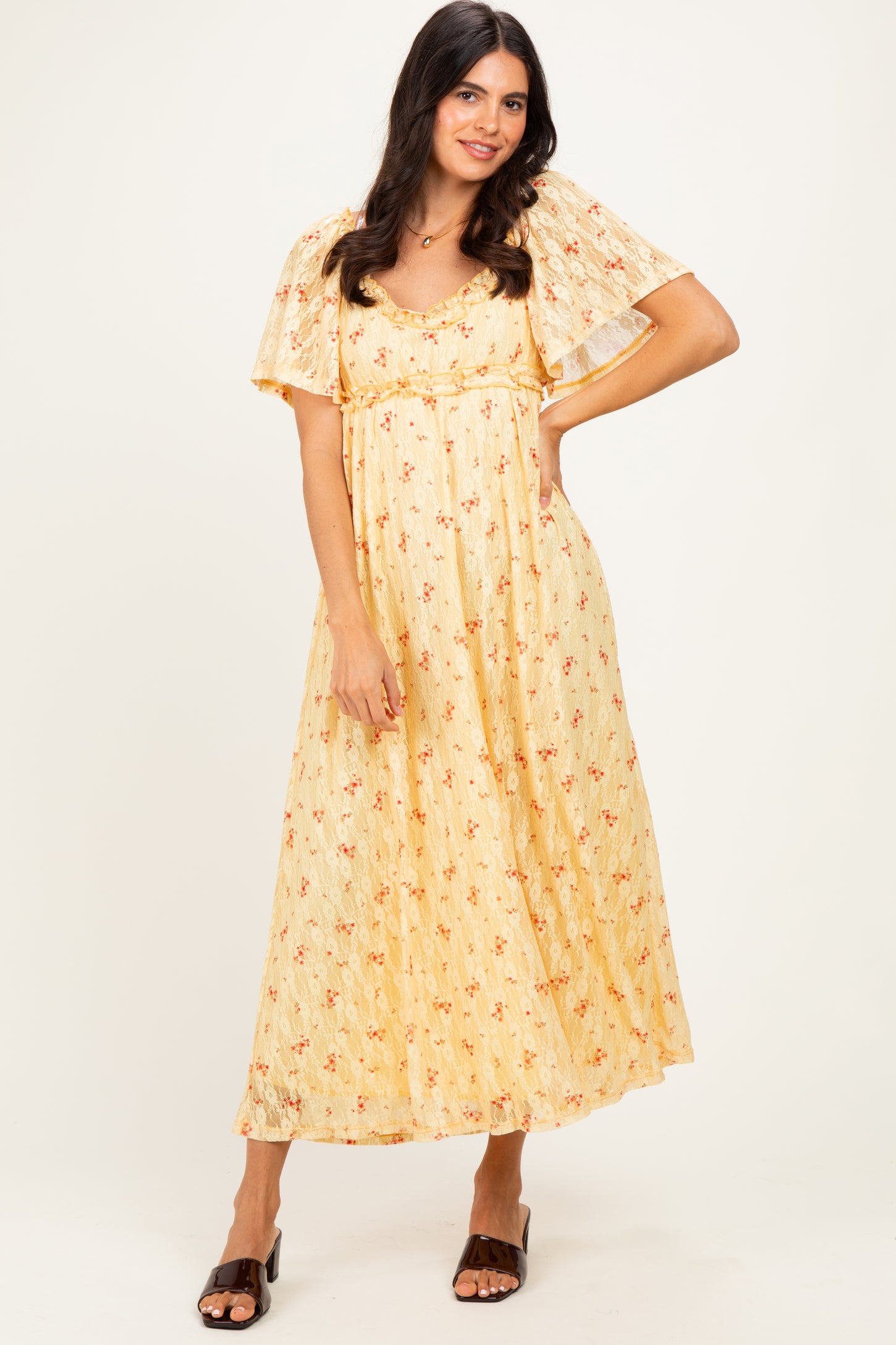 Yellow Floral Lace Maxi Dress