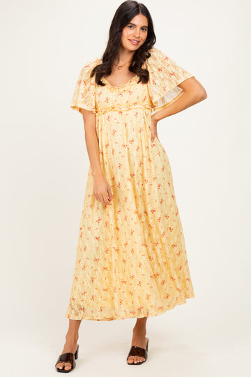 Yellow Floral Lace Maxi Dress