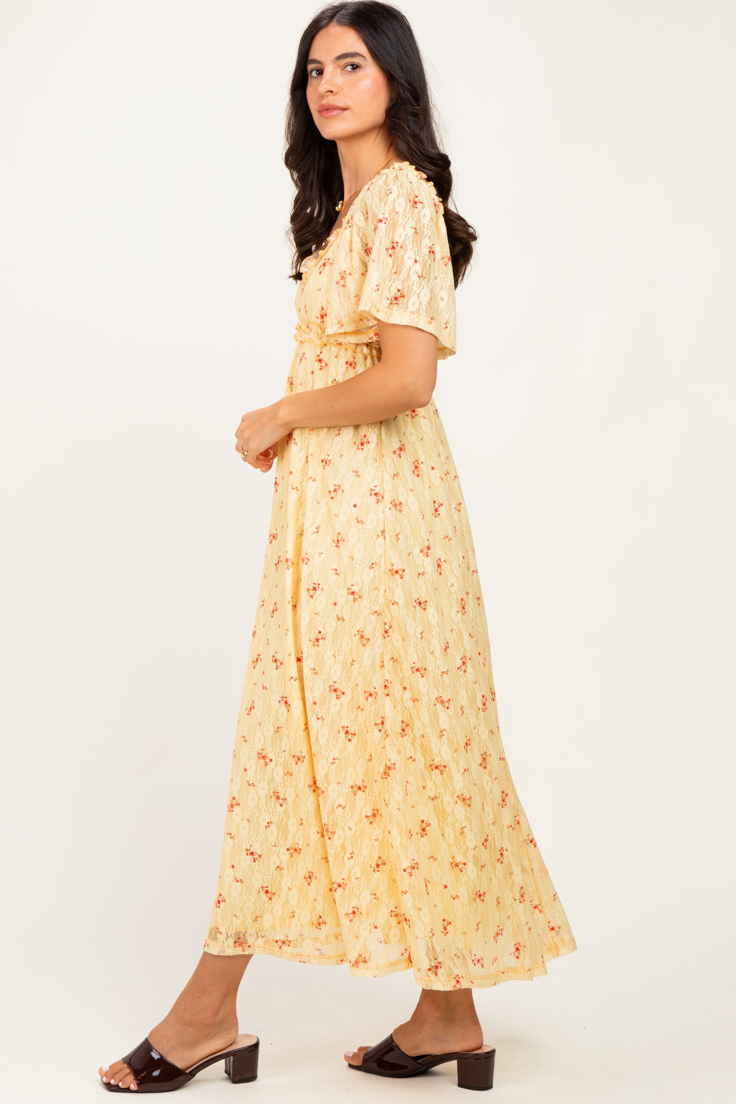 Yellow Floral Lace Maxi Dress