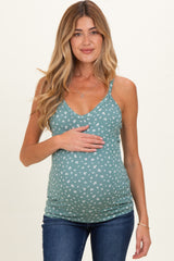 Olive Floral Fitted Sleeveless Maternity Cami Tank Top