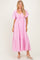 Pink Flutter Sleeve Ruffle Hem Maxi Dress