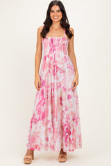 Pink Sleeveless Tiered Maxi Dress