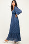 Blue Lace Long Sleeve Maxi Dress