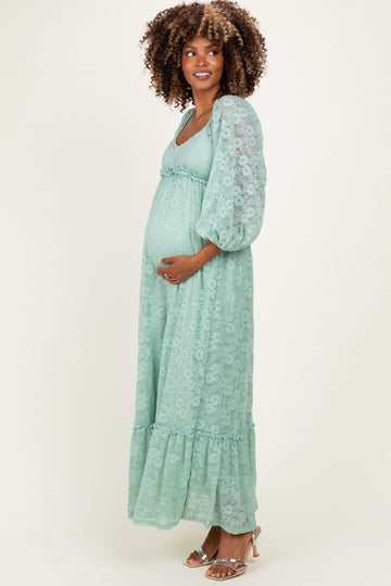 Mint Lace Long Sleeve Maternity Maxi Dress