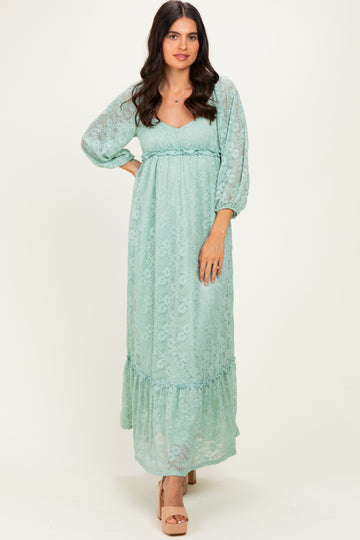 Mint Lace Long Sleeve Maxi Dress
