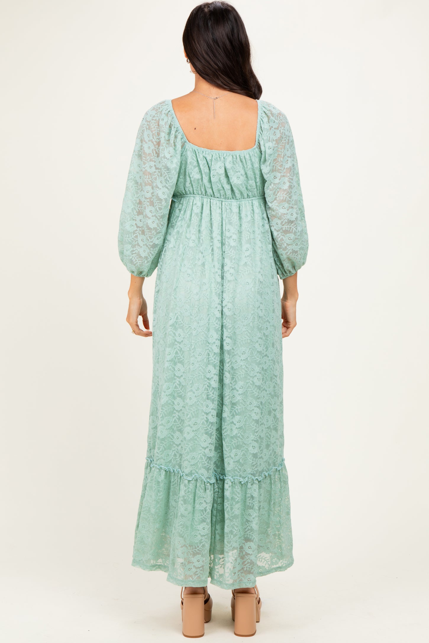 Mint Lace Long Sleeve Maxi Dress