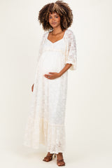 Ivory Lace Long Sleeve Maternity Maxi Dress