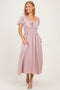 Light Pink Smocked Waist Short Sleeve Midi Dress