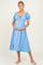 Light Blue Smocked Waist Short Sleeve Maternity Midi Dress
