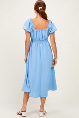 Light Blue Smocked Waist Short Sleeve Midi Dress