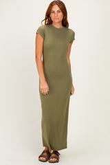 Olive Fitted Short Sleeve Maxi Dress
