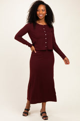 Burgundy Knit Dress Cardigan Set