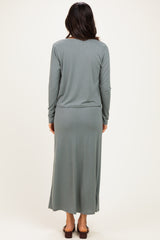 Olive Knit Dress Cardigan Set