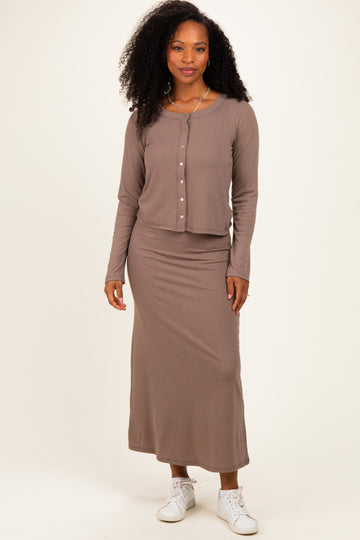 Mocha Knit Dress Cardigan Set