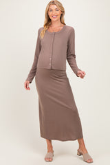 Mocha Knit Dress Maternity Cardigan Set