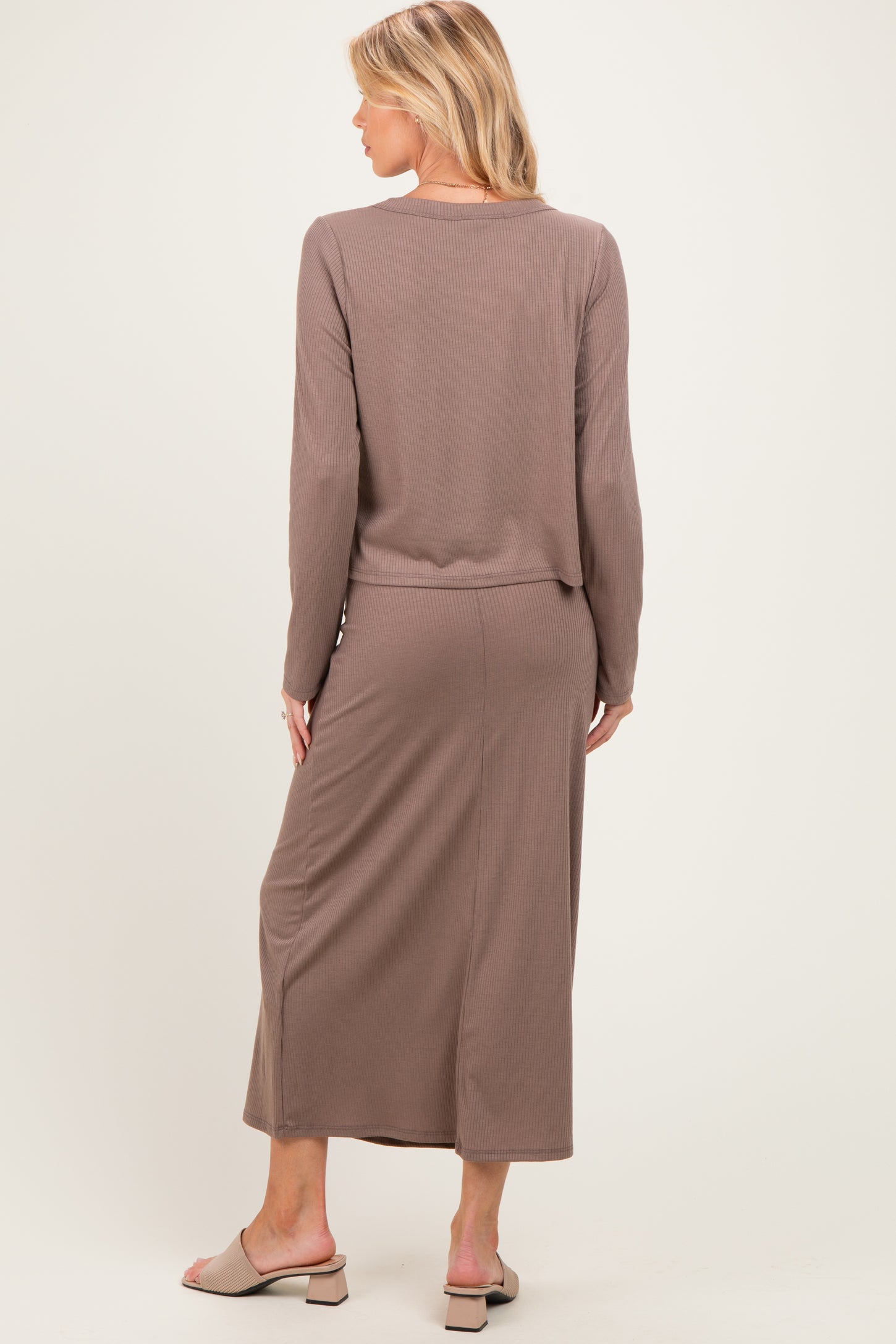 Mocha Knit Dress Maternity Cardigan Set
