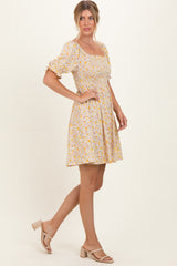 Yellow Multi Ditsy Floral Ruffle Bubble Sleeve Smocked Dress