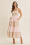 Peach Multi Floral Tiered Sleeveless Midi Dress