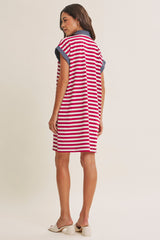 Burgundy/Cream Relaxed Fit Striped Polo Mini Dress