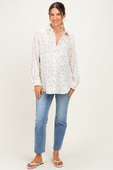 Sage Floral Cotton Gauze Button-Down Maternity Shirt