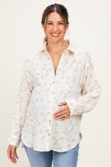 Sage Floral Cotton Gauze Button-Down Maternity Shirt