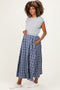 Heather Grey/ Navy Plaid Cap Sleeve Maternity Midi Dress