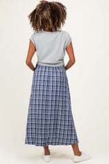 Heather Grey/ Navy Plaid Cap Sleeve Maternity Midi Dress