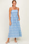 Blue Embroidered Smocked Maxi Dress