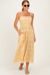 Yellow Embroidered Smocked Maxi Dress