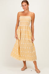 Yellow Embroidered Smocked Maxi Dress