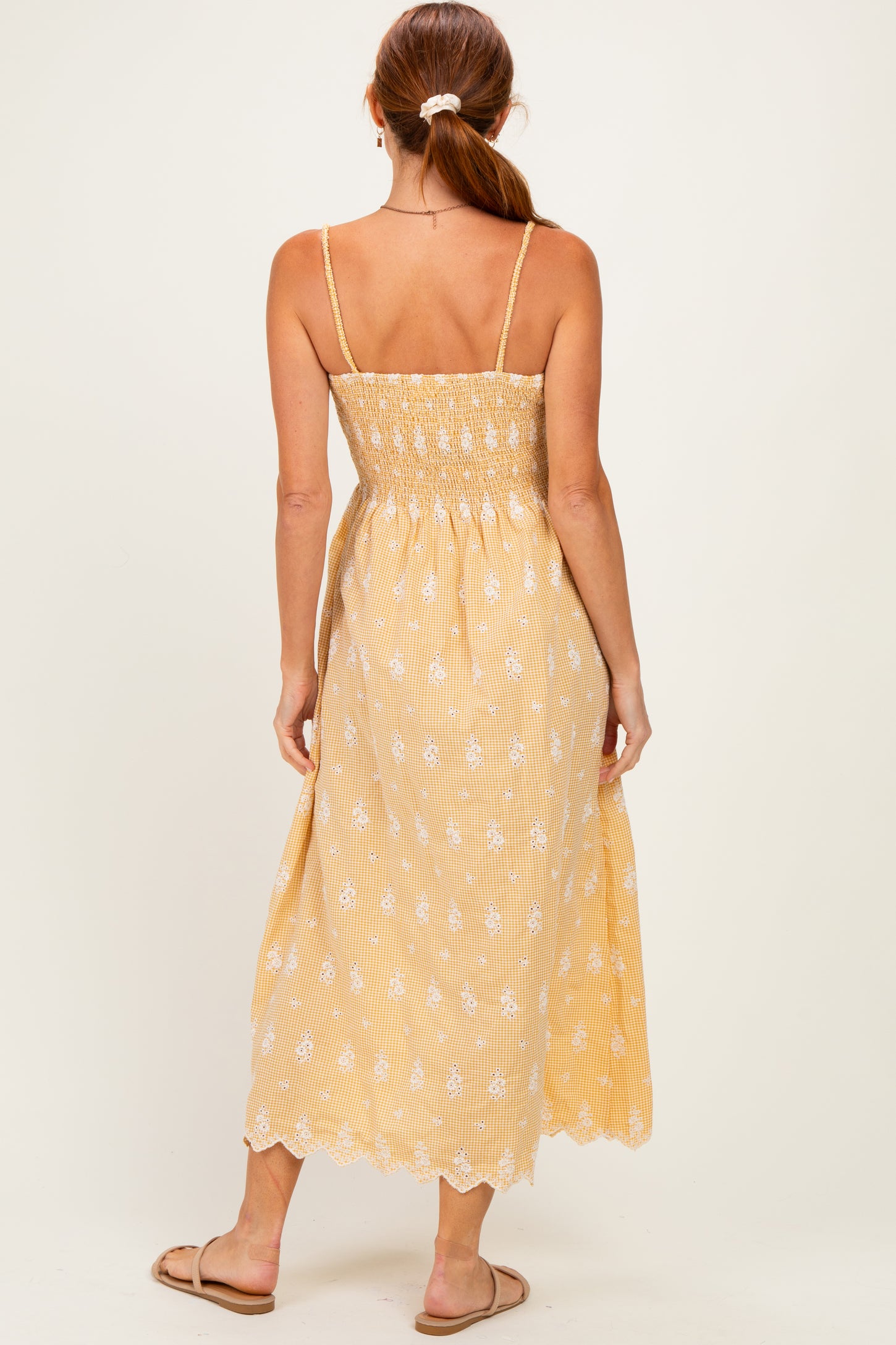Yellow Embroidered Smocked Maxi Dress