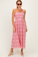 Red Embroidered Smocked Maxi Dress