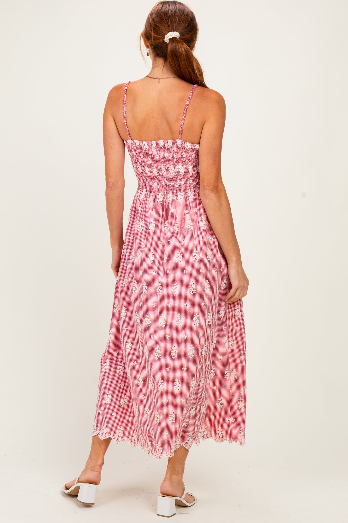 Red Embroidered Smocked Maxi Dress