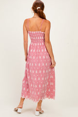 Red Embroidered Smocked Maxi Dress