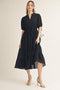 Black Drawstring Waist Tiered Midi Dress