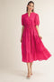 Fuchsia Drawstring Waist Tiered Midi Dress