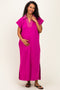 Magenta Striped Collared Side Slit Maternity Midi Dress