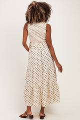 Cream Polka Dot Smocked Tiered Maternity Maxi Dress