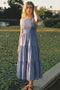 Blue Polka Dot Smocked Tiered Maxi Dress