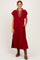 Burgundy Striped Collared Side Slit Midi Dress