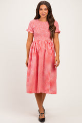 Cherry Smocked Gingham Maternity Midi Dress
