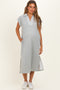 Heather Grey Striped Collared Side Slit Maternity Midi Dress