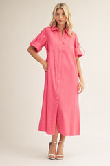Fuchsia Side Slit Button Down Maternity Midi Dress