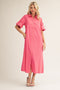 Fuchsia Side Slit Button Down Midi Dress