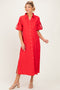 Red Side Slit Button Down Maternity Midi Dress
