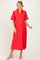 Red Side Slit Button Down Maternity Midi Dress