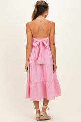 Light Pink Tiered Bow Detail Maternity Midi Dress