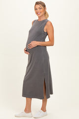 Charcoal Side Slit Maternity Midi Tank Dress