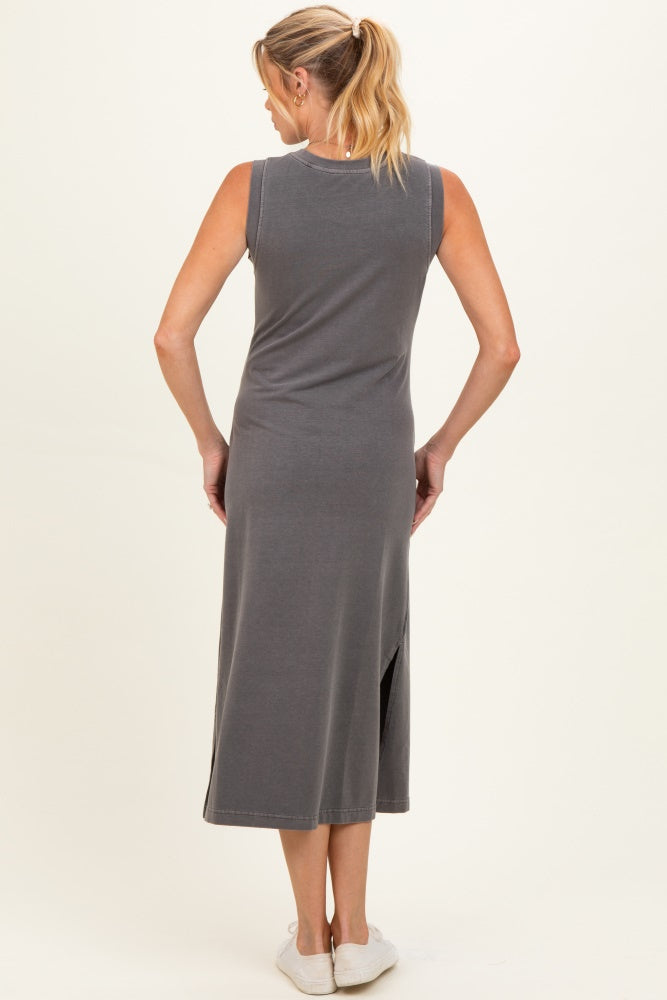 Charcoal Side Slit Maternity Midi Tank Dress