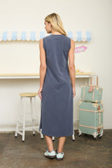 Navy Side Slit Midi Tank Dress